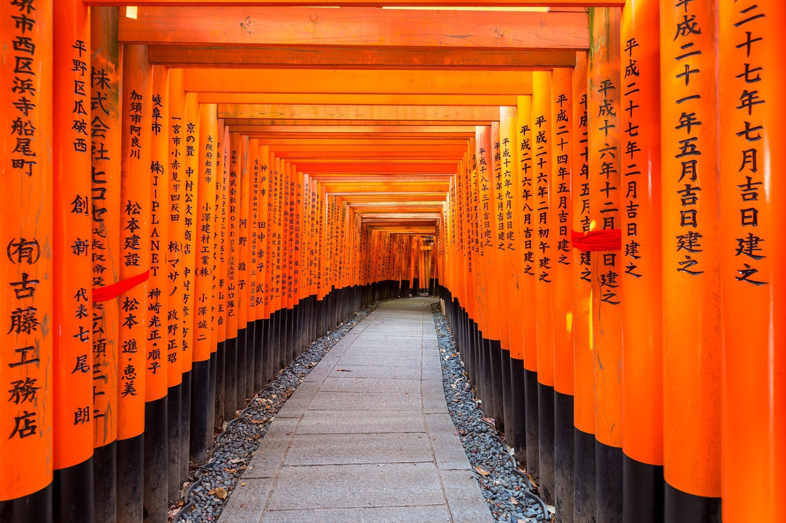 Red Torii Gates In Fushimi Inari Shrine In Kyoto, Japan