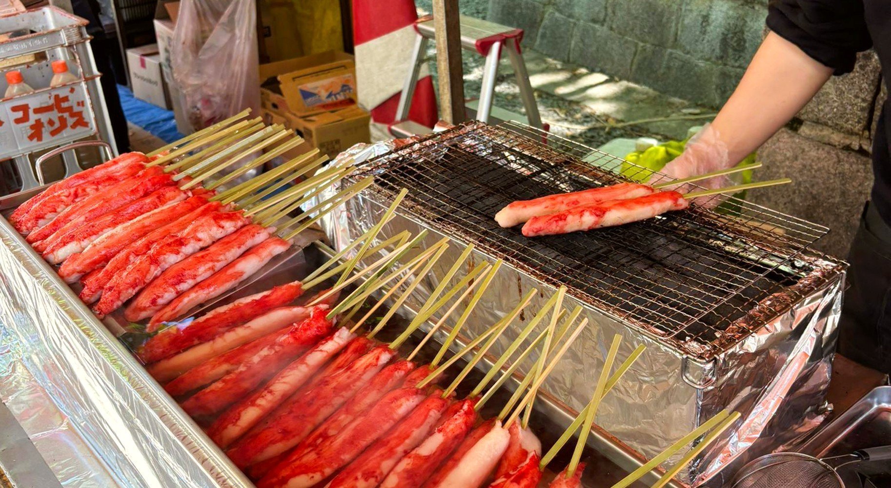 Skewers Of Seafood At The Tsujiki Fish Market In Tokyo